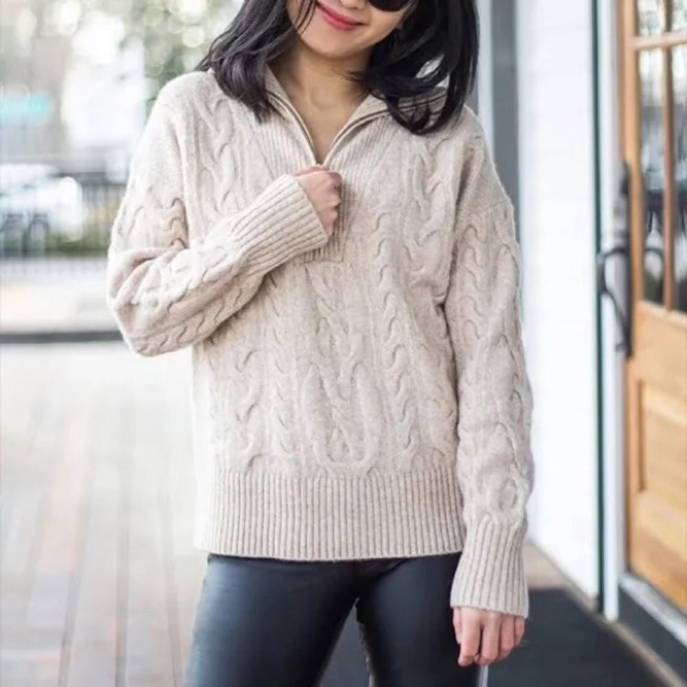 JCREW Cable-knit half-zip sweater Supersoft yarn Cream Wool Alpaca Small BD032